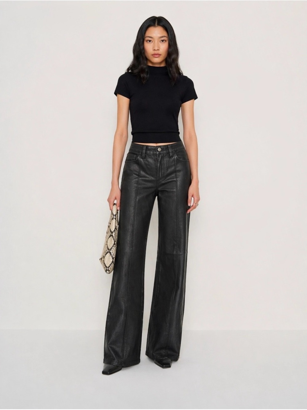 PAIGE Black High Rise Laurel Canyon Leather-Look Jeans
